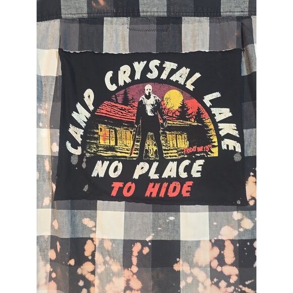 OOAK Upcycle Distressed Flannel Shacket Jason Friday the 13th Horror Boyfriend L - Picture 2 of 12